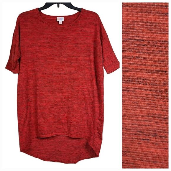 LuLaRoe IRMA Tee Red Space dye High Low Tunic T-Shirt Short Sleeve Knit Top - Picture 1 of 9